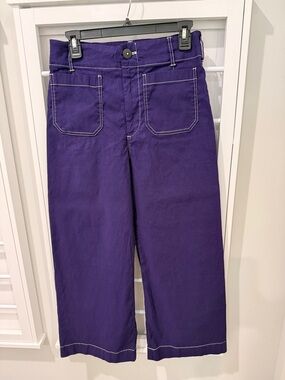 Maeve Colette Wide Leg Ankle Pants with White Topstitch Sz 29